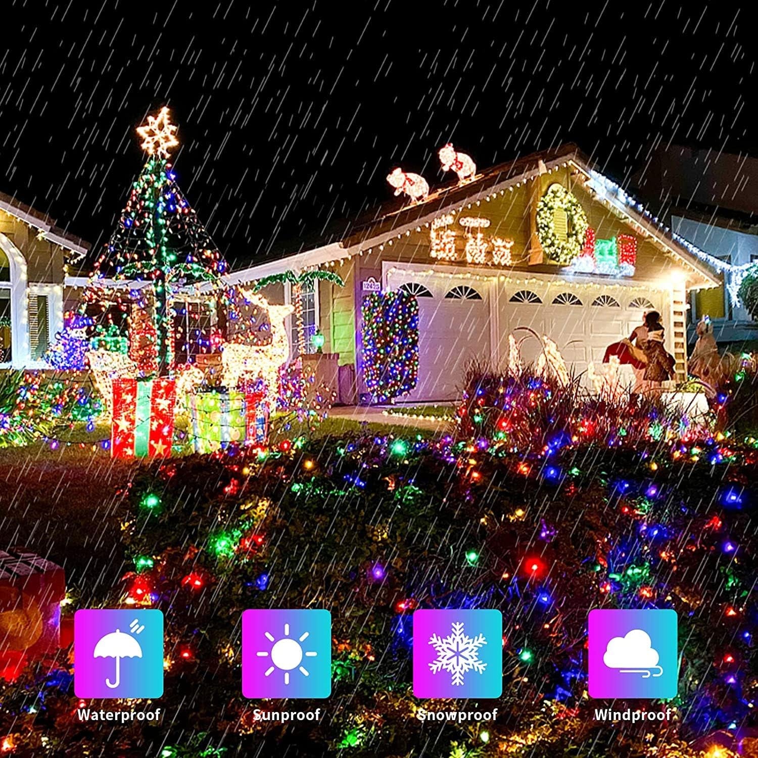 500 Waterproof LED Christmas Lights - Multicolor Twinkle Fairy String Lights with 8 Modes for Indoor & Outdoor Holiday Decor, Perfect for Trees, Weddings, and Parties