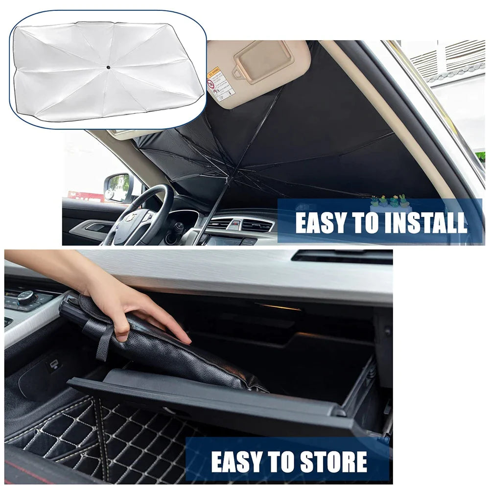 51-Inch Foldable Car Windshield Sun Shade Umbrella Visor Cover
