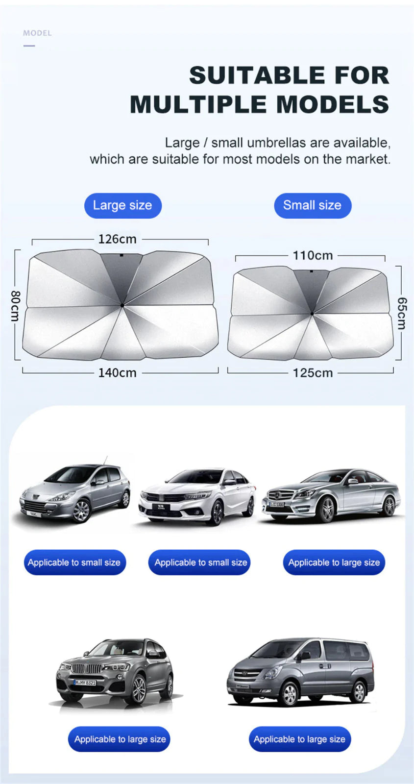 51-Inch Foldable Car Windshield Sun Shade Umbrella Visor Cover