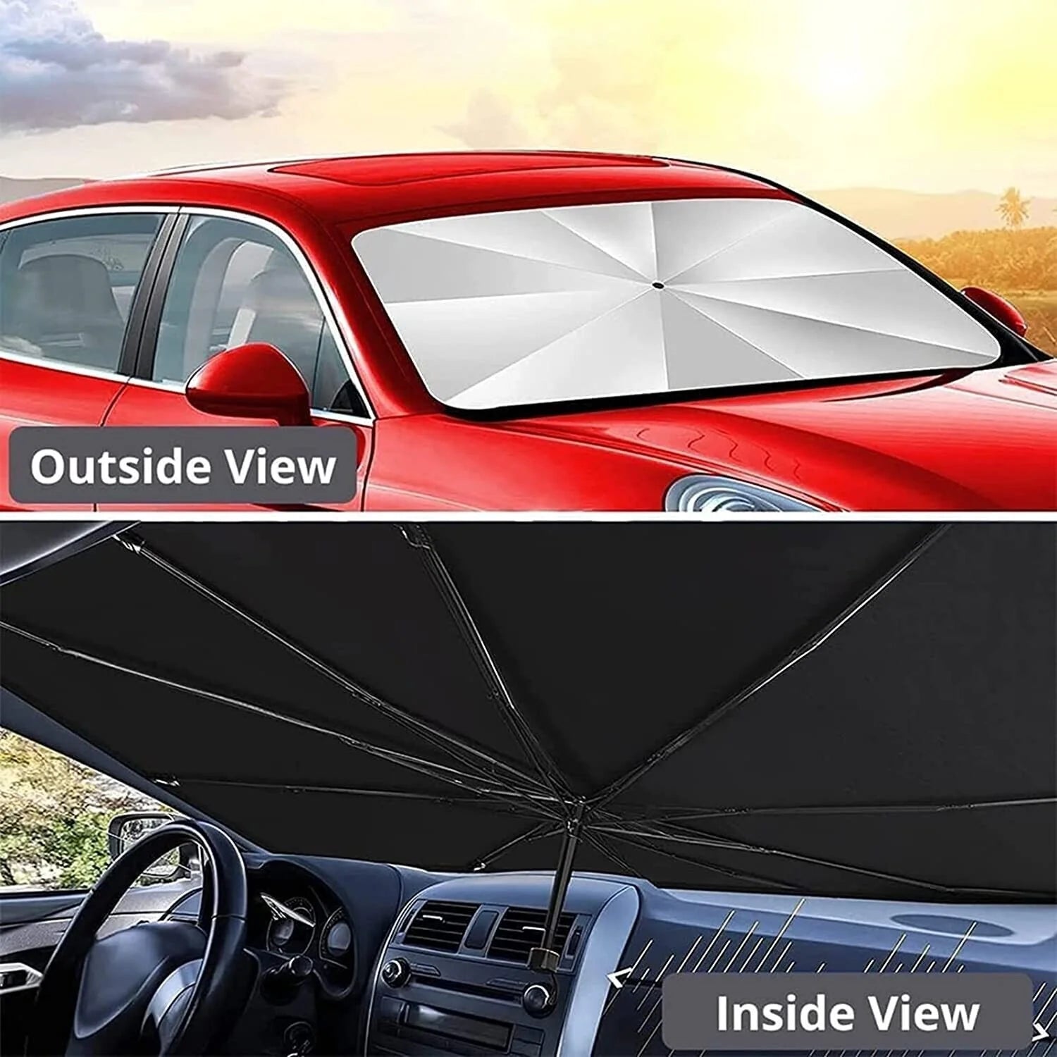 51-Inch Foldable Car Windshield Sun Shade Umbrella Visor Cover