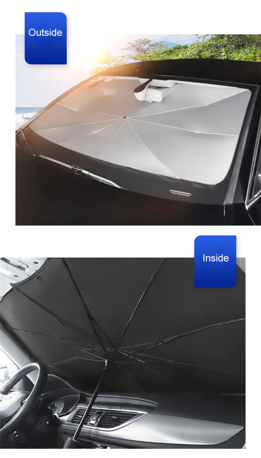 51-Inch Foldable Car Windshield Sun Shade Umbrella Visor Cover