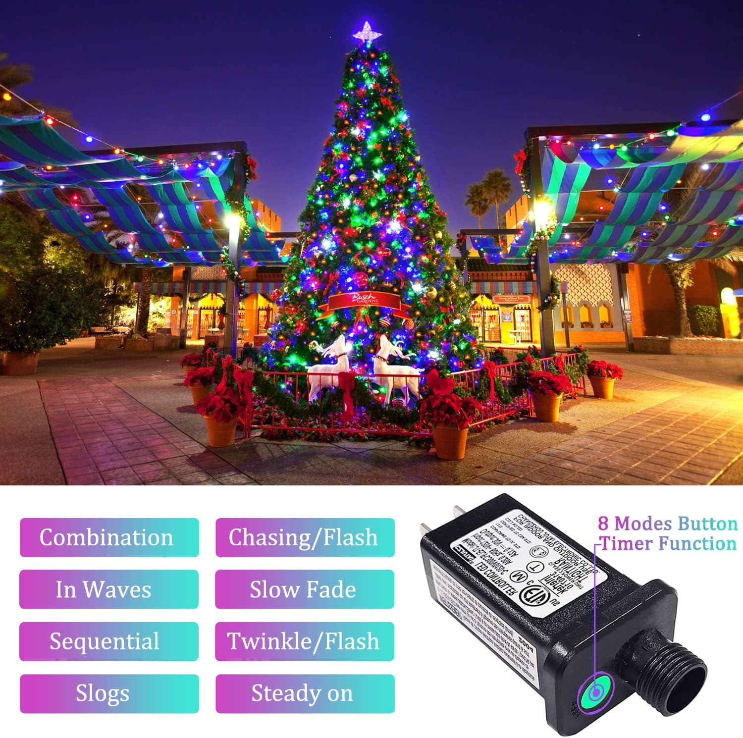 500 Waterproof LED Christmas Lights - Multicolor Twinkle Fairy String Lights with 8 Modes for Indoor & Outdoor Holiday Decor, Perfect for Trees, Weddings, and Parties