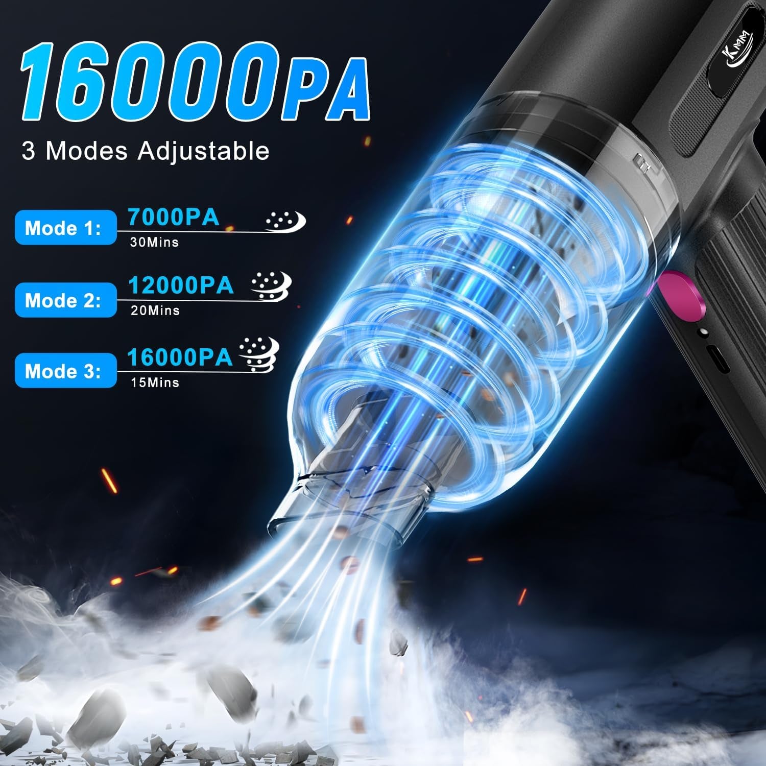 4-in-1 Handheld Car Vacuum Cleaner with 16000Pa Suction Power, 120W Adjustable Speed, LED Light, and Multi-Nozzle Attachments for Home, Office, and Pet Care