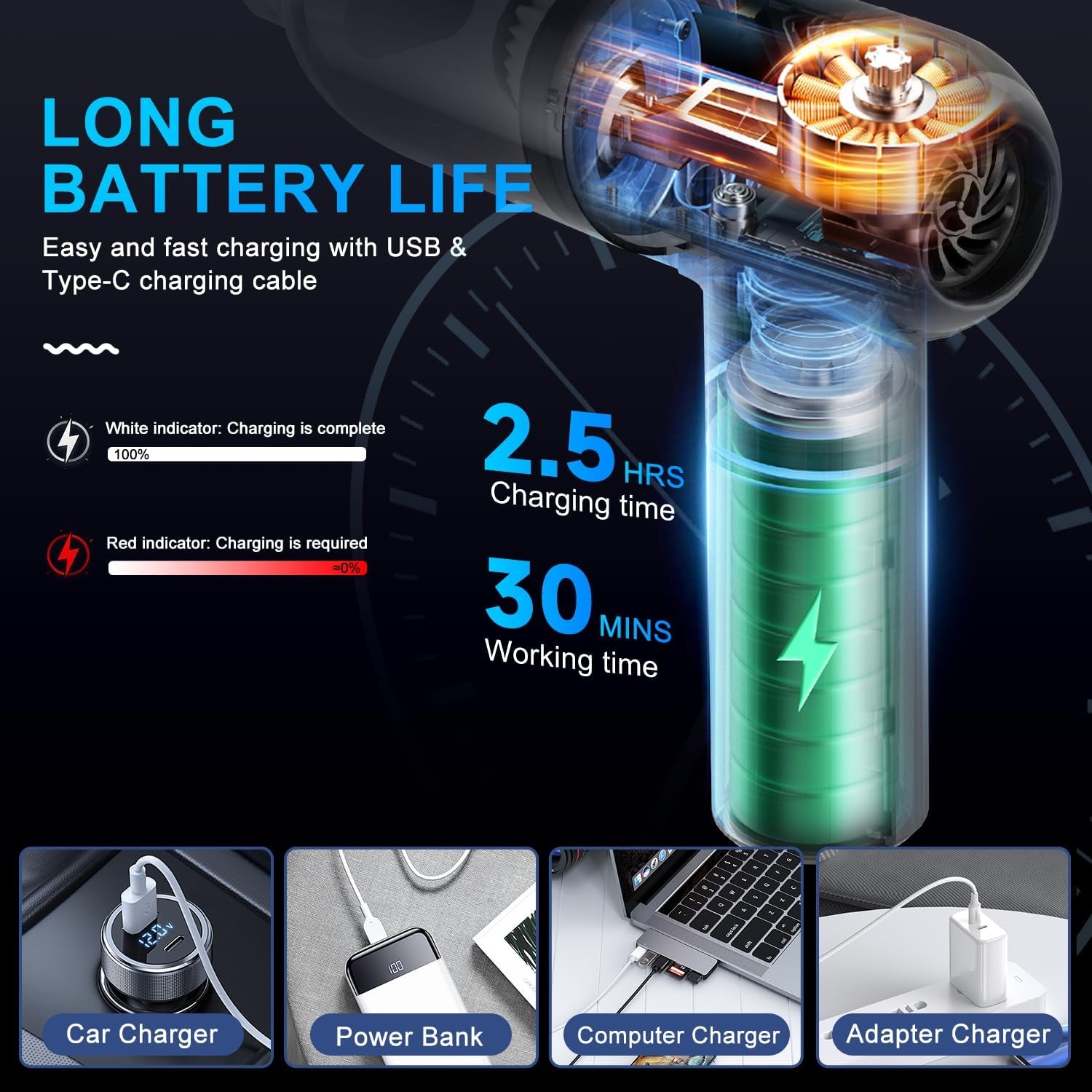 4-in-1 Handheld Car Vacuum Cleaner with 16000Pa Suction Power, 120W Adjustable Speed, LED Light, and Multi-Nozzle Attachments for Home, Office, and Pet Care