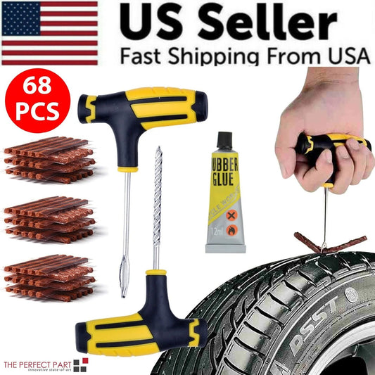 68-Piece Tire Repair Kit for Cars, Trucks, and Motorcycles - Home Use Plug and Patch Solutions